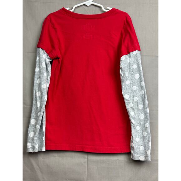 Disney Minnie Mouse Girls Red Holiday Shirt with Polka Dot Sleeves Size M (7/8) - Picture 3 of 5